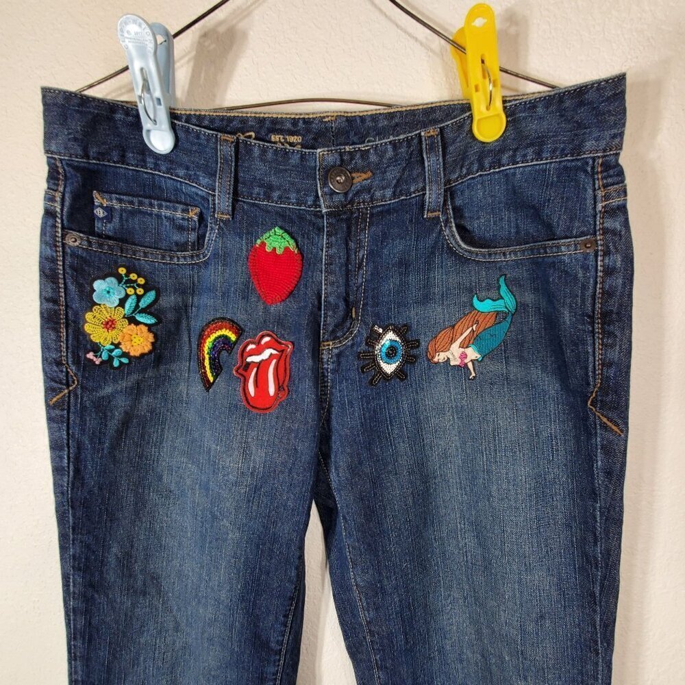 Eddie Bauer Womens 8L Flare Jeans 32x32 Repurposed Custom Patchwork Y2K 2009 - Picture 4 of 11